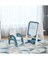 2 1 Kids Easel Desk Chair Set Book Rack Adjustable Art Painting Board