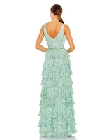 Mac Duggal Women's Ruffle Tiered Sleeve Gown