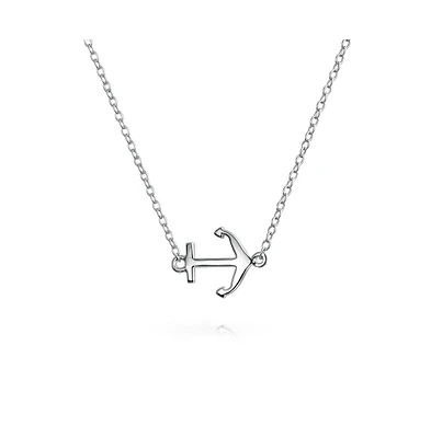 Bling Jewelry Minimalist Tiny Nautical Ocean Vacation Diagonal Sideways Boat Anchor Pendant Necklace .925 Sterling Silver