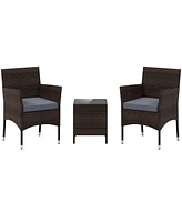 3 Pieces Outdoor Conversation Set with Cushioned Seat and Glass Tabletop