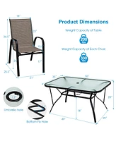 Gymax 7PCS Patio Dining Furniture Set w/ 6 Stackable Armchairs & Umbrella Hole