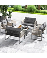 4 Pieces Outdoor Pe Rattan Conversation Sofa Set with Cushions