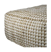 Textured Hemp Dotted Rectangle Pouf for Footrest and Home Decor Accent