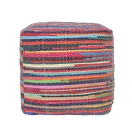 Cotton Cube Striped Pouf Ottoman for Living Room and Bedroom