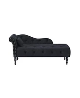 60 Inch Velvet Tufted Chaise Lounge with Nailhead Trim Solid Wood Legs and Pillow for Living Room Bedroom Reading or Relaxing-The Pop Home