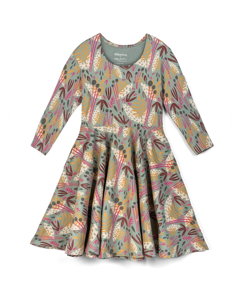 Mightly Toddler Girls Fair Trade Organic Cotton Print 3/4 Sleeve Twirl Dress