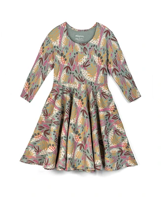 Mightly Toddler Girls Fair Trade Organic Cotton Print 3/4 Sleeve Twirl Dress