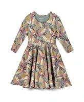 Mightly Toddler Girls Fair Trade Organic Cotton Print 3/4 Sleeve Twirl Dress