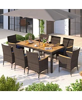9 Piece Outdoor Dining Set with Acacia Wood Table Top