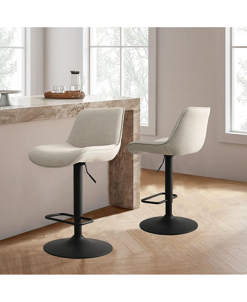 Set of 2 Adjustable Fabric Bar Stools, 360° Swivel Height Chairs with Footrest for Kitchen Island-Maison Boucle