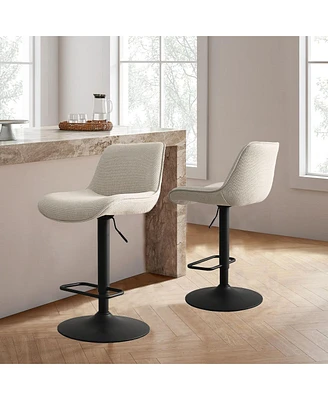 Set of 2 Adjustable Fabric Bar Stools, 360° Swivel Height Chairs with Footrest for Kitchen Island-Maison Boucle