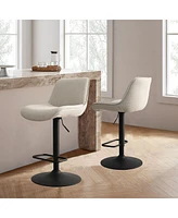 Set of 2 Adjustable Fabric Bar Stools, 360° Swivel Height Chairs with Footrest for Kitchen Island-Maison Boucle