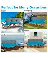 3 Person Folding Camping Chair with 2 Cup Holders Cotton Padding & Storage Bag