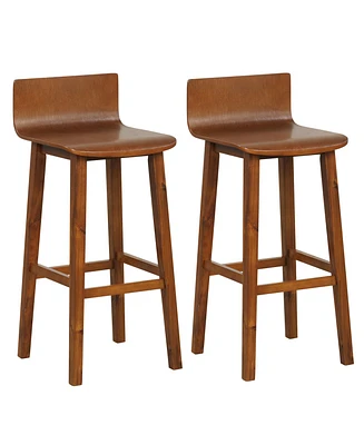 29 Inch Wood Bar Stools Set of 2 with Solid Back and Seat