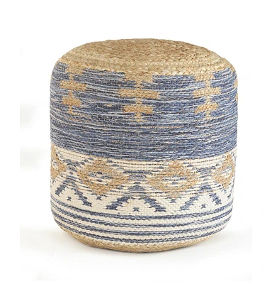 Woven Jute Ottoman for Extra Seating and Rustic Living Room Accent