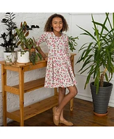 Mightly Girls Fair Trade Organic Cotton Print 3/4 Sleeve Twirl Dress
