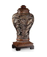 Traditional Table Lamps 32.5" Tall Set of 2 Bronze Brown Carved Leaf Openwork Vase Tan Rectangular Shade Decor for Living Room Bedroom House Beds