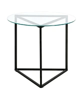 Modern Round End Table with Tempered Glass Top and Steel Frame