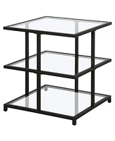 Contemporary Square End Table with Tempered Glass Top and Dual Shelves