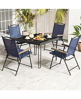 Set of 2 Patio Folding Sling Back Camping Deck Chairs