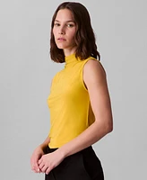 Calvin Klein Women's Sleeveless Mock-Neck Ruched Top