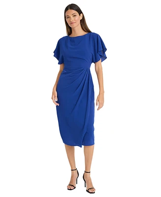 Maggy London Women's Flutter-Sleeve Side-Pleated Dress