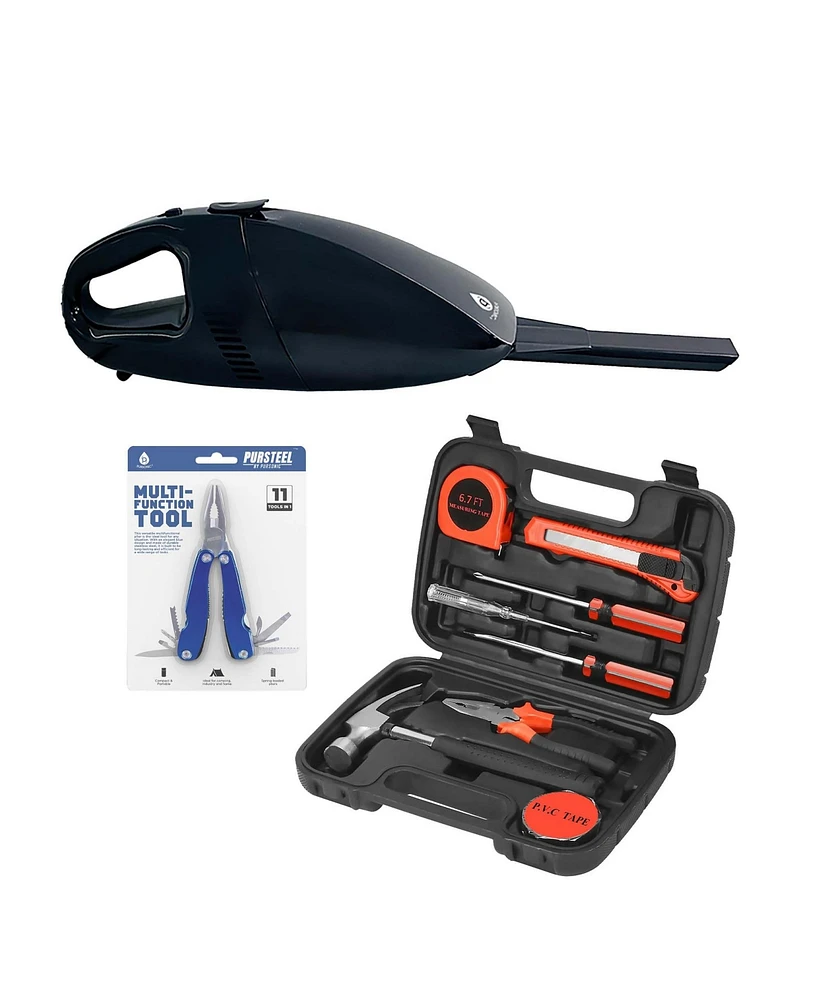 Pursonic Car Vacuum, Handy Solutions 9-Piece Tool Kit & 11-in-1 Multifunction Tool Bundle The Ultimate Home & Auto Essential Set