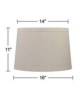 Burlap Medium Drum Lamp Shade 14" Top x 16" Bottom x 11" High (Spider) Replacement with Harp and Finial - Springcrest
