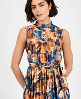 Tahari Asl Women's Printed Pleated Sleeveless Midi Dress