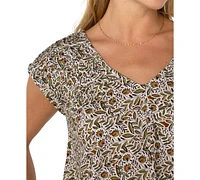 Liverpool Los Angeles Petite Printed Tie-Back Dolman-Sleeve Top