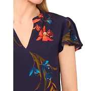 CeCe Women's Floral-Print Flutter-Sleeve Top