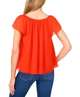 CeCe Women's Round-Neck Flutter-Sleeve Blouse