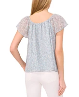 CeCe Women's Printed Flutter-Sleeve Top