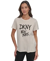 Dkny Women's Rhinestone Graffiti Relaxed Fit Round Neck T-Shirt