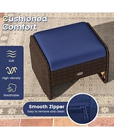 2 Pieces Outdoor Patio Pe Wicker Ottomans with Removable Cushions