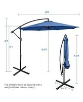 10 Feet Offset Umbrella with 8 Ribs Cantilever and Cross Base-Blue