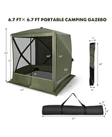 6.7 x 6.7 Feet Pop Up Gazebo with Netting and Carry Bag-Green