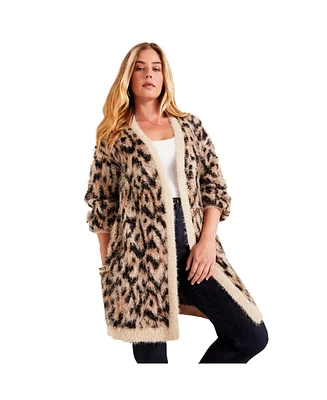 June + Vie Plus Leopard-Print Eyelash Cardigan