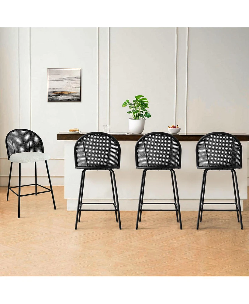 Set of 4 Rattan Back Counter Height Bar Stools, Modern Chairs with Woven Cane-Style Backrest-Maison Boucle