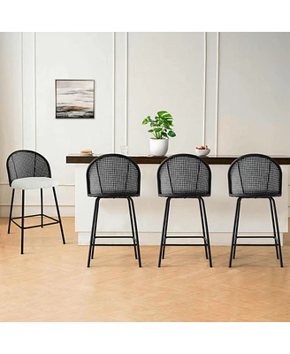 Set of 4 Rattan Back Counter Height Bar Stools, Modern Chairs with Woven Cane-Style Backrest-Maison Boucle