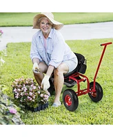 Rolling Garden Cart with Height Adjustable Swivel Seat and Storage Basket