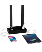 Todd 30" Tall Large Rectangular Modern End Table Lamps Set of 2 Usb Port Ac Power Outlet Black Metal Living Room Charging Bedroom Bedside Nightst