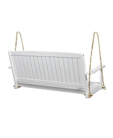 Patio Furniture Porch Swing with Slat Design, 2-Seater Hanging Bench with 8 Ft Chains