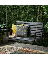 Patio Porch Swing with Slat Design, 2-Seater Hanging Bench with 8 Ft Chains