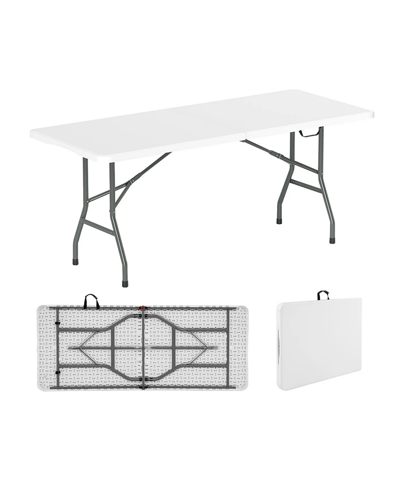 6 ft Portable Folding Table 350 Lbs Fold-in-Half Table with Hdpe Tabletop-White