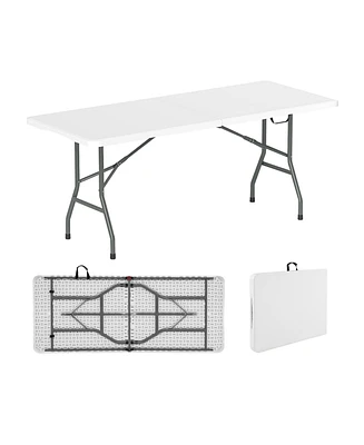 6 ft Portable Folding Table 350 Lbs Fold-in-Half Table with Hdpe Tabletop-White