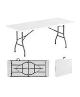 6 ft Portable Folding Table 350 Lbs Fold-in-Half Table with Hdpe Tabletop-White