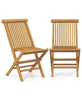 Outdoor Teak Wood Chairs Set of 2 with Slatted Seat and Backrest