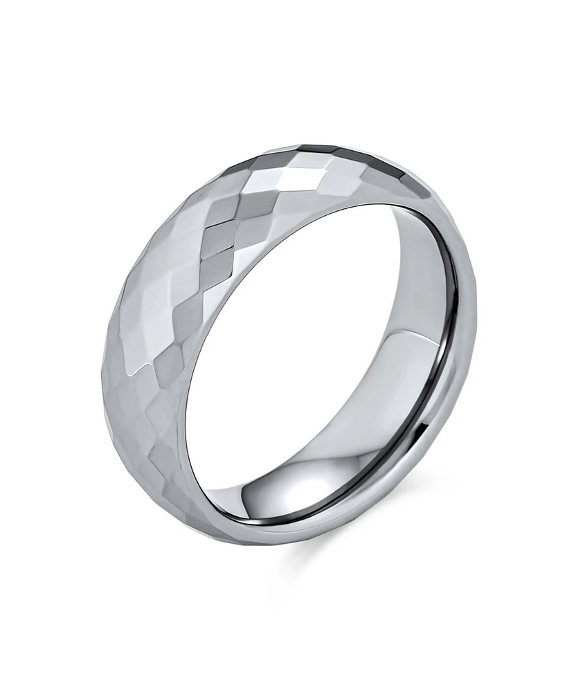 Bling Jewelry Multi Faceted Prism Cut Titanium Band Rings Silver Tone Comfort Fit 6MM