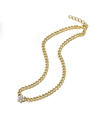 14K Gold Plated with Clear Cubic Zirconia Flower Bloom Necklace